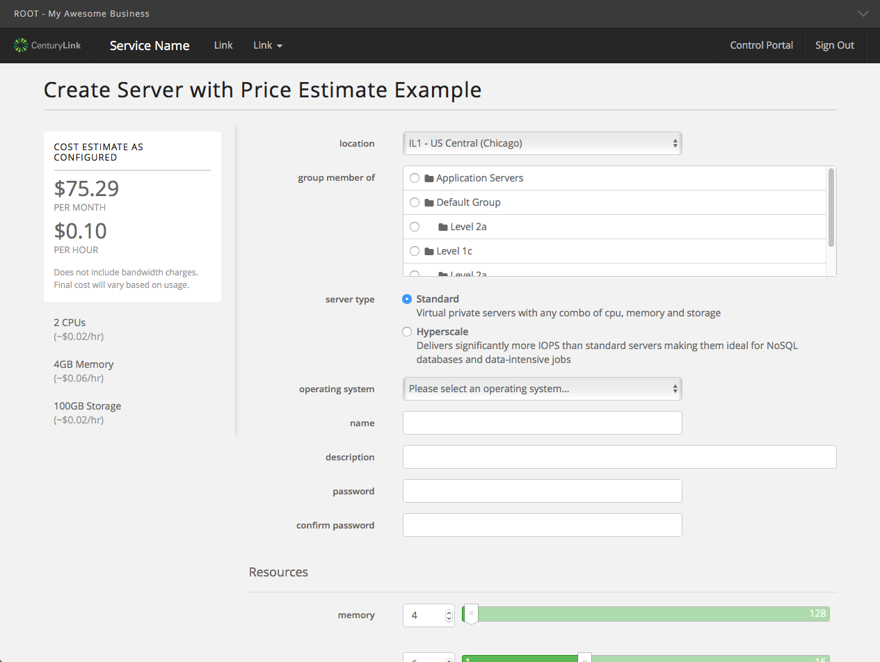 Create Page with Price Estimate